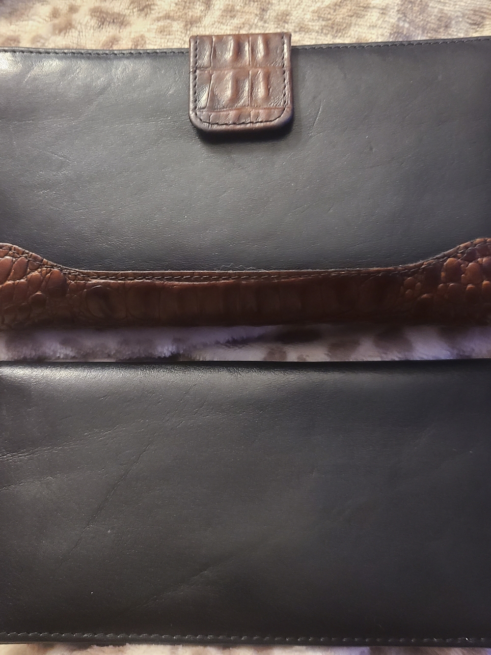 Brahmin Black Leather Wallet with Brown Croc-Trim
